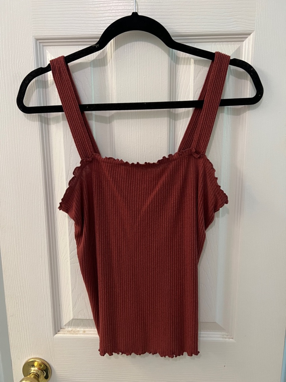 American Eagle Outfitters Ribbed Square Neck Tank Top - Rust